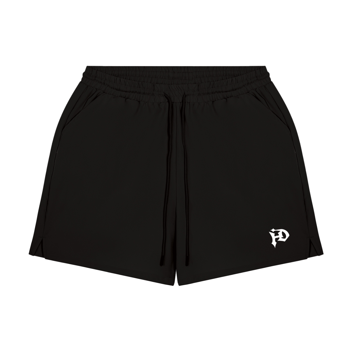 The Side Hustle Shorts - black 2-in-1 performance shorts with compression liner, front view