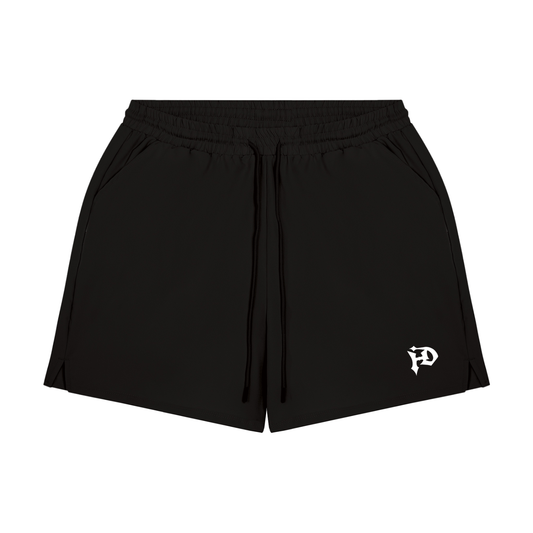 The Side Hustle Shorts - black 2-in-1 performance shorts with compression liner, front view
