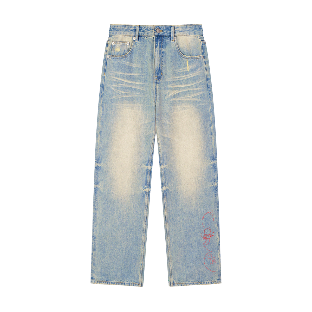 The Meadow Jeans - Sun Fade Raw Hem Denim Jeans, front view