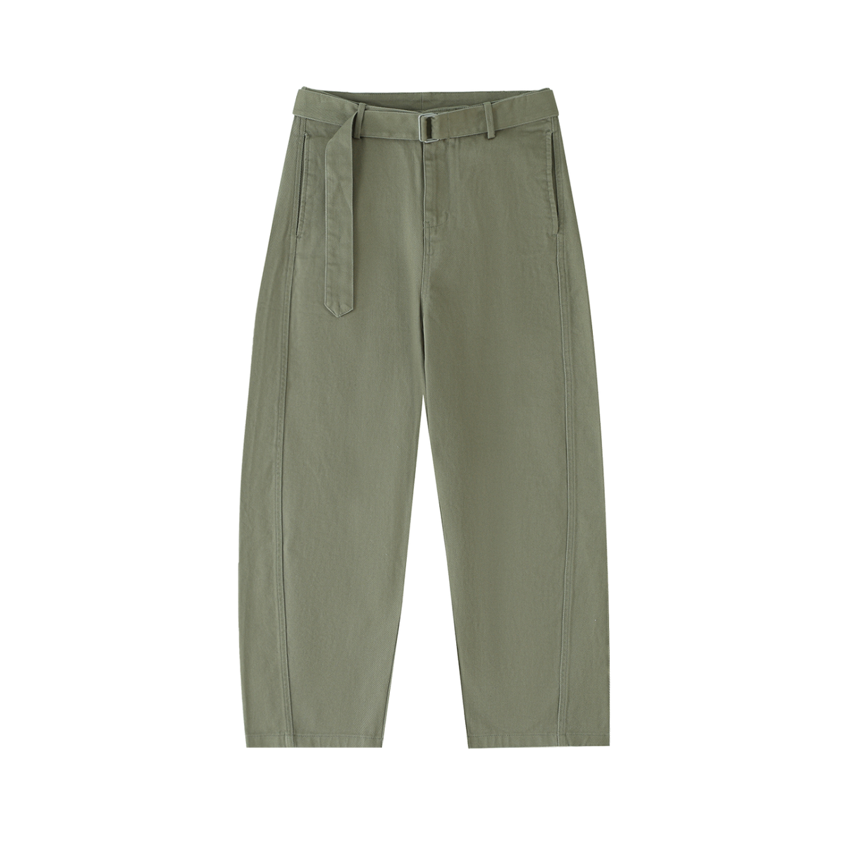 The Barrel Roll Pants - Belted Barrel-leg Chino Pants, detail view