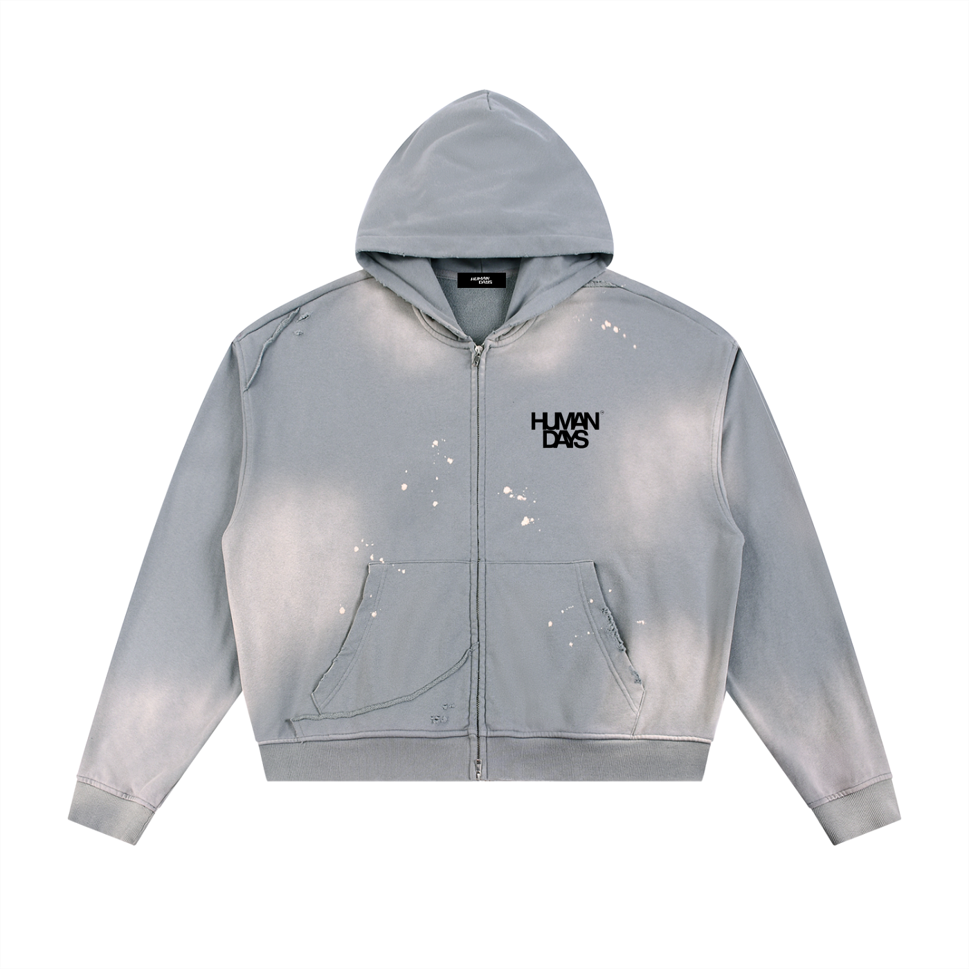 Sun Fade Frayed Raw Edge Fleece Zip Hoodie