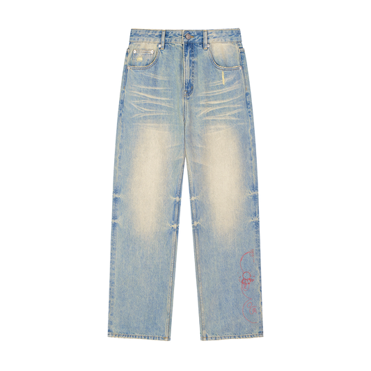 The Wildflower Jeans - Sun Fade Raw Hem Denim Jeans, front view