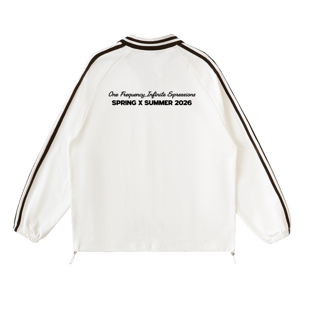 Contrast Striped Lapel Collar Sweatshirt