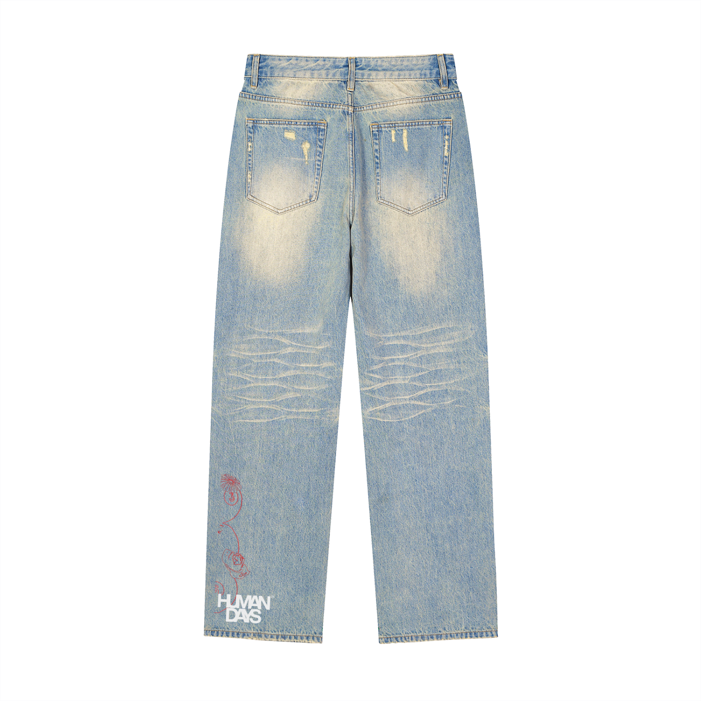 Sun Fade Raw Hem Denim Jeans