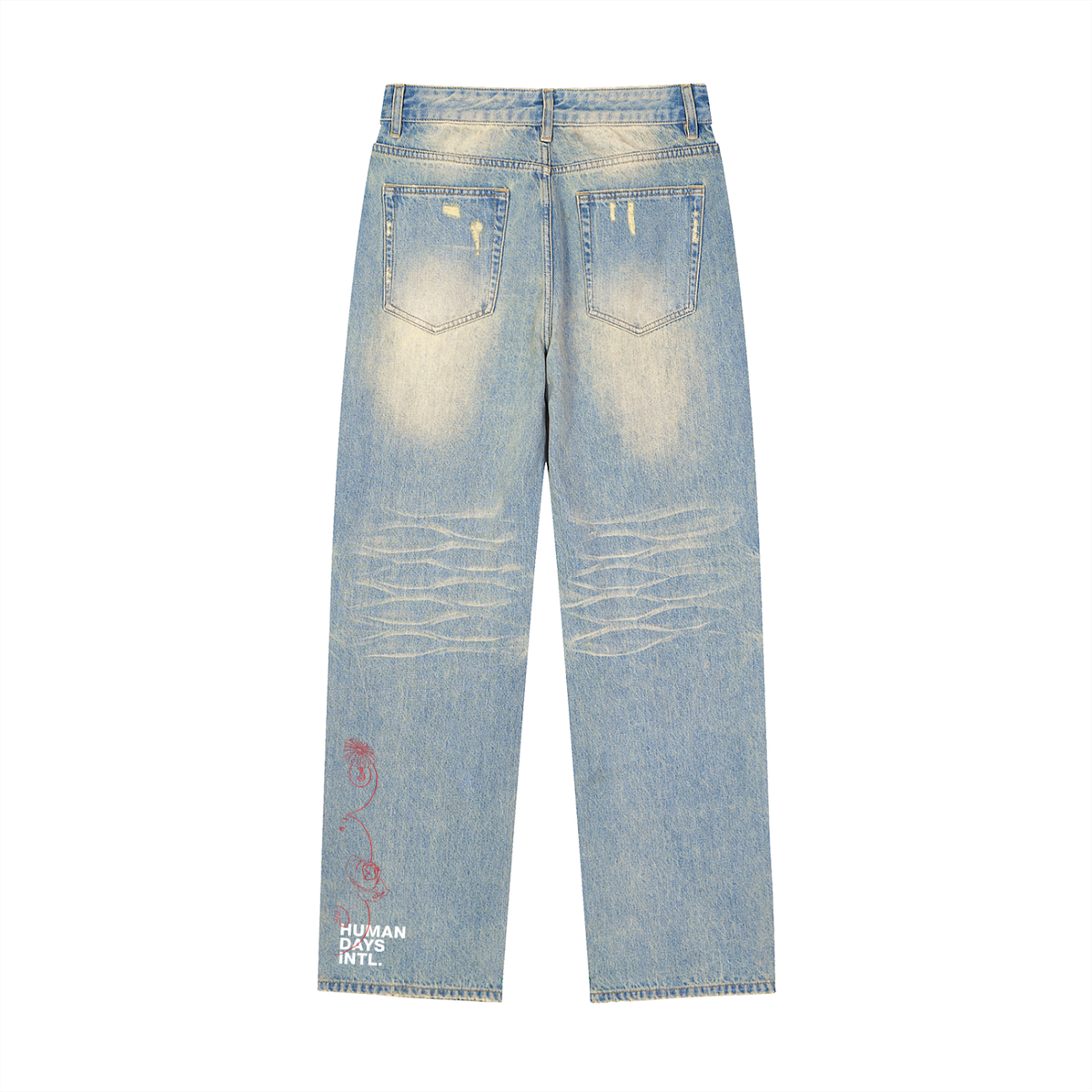 The Meadow Jeans - Sun Fade Raw Hem Denim Jeans, back view