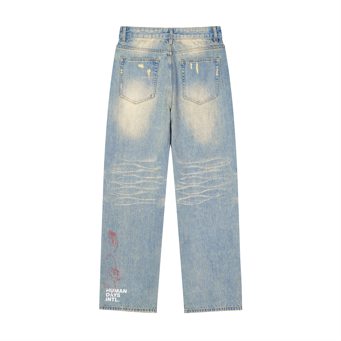 Sun Fade Raw Hem Denim Jeans