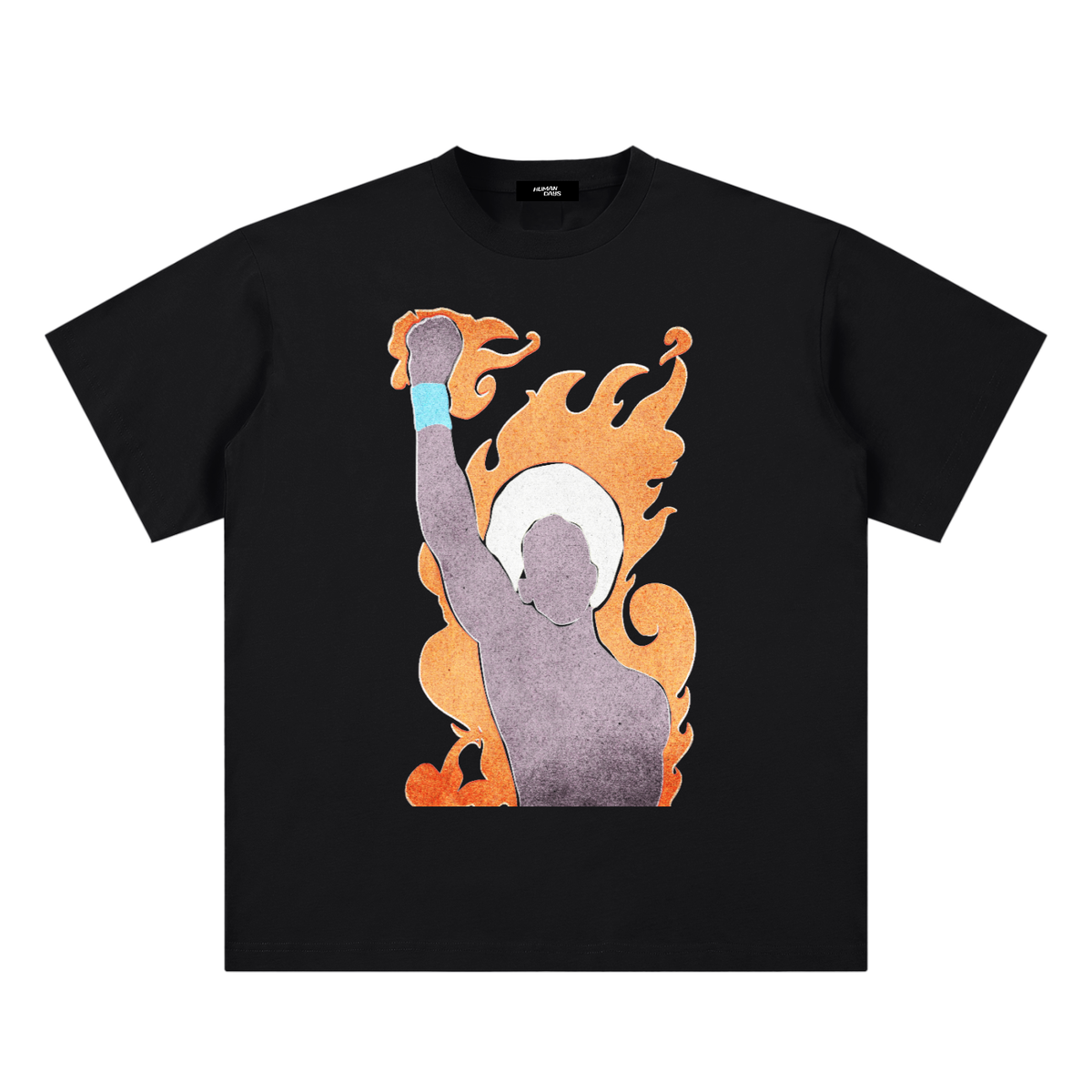 The Uprising Tee - black sueded cotton t-shirt, front view