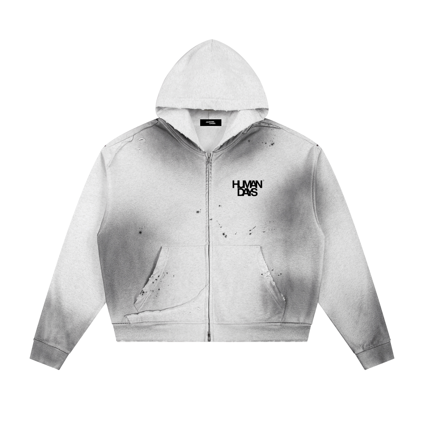 Sun Fade Frayed Raw Edge Fleece Zip Hoodie