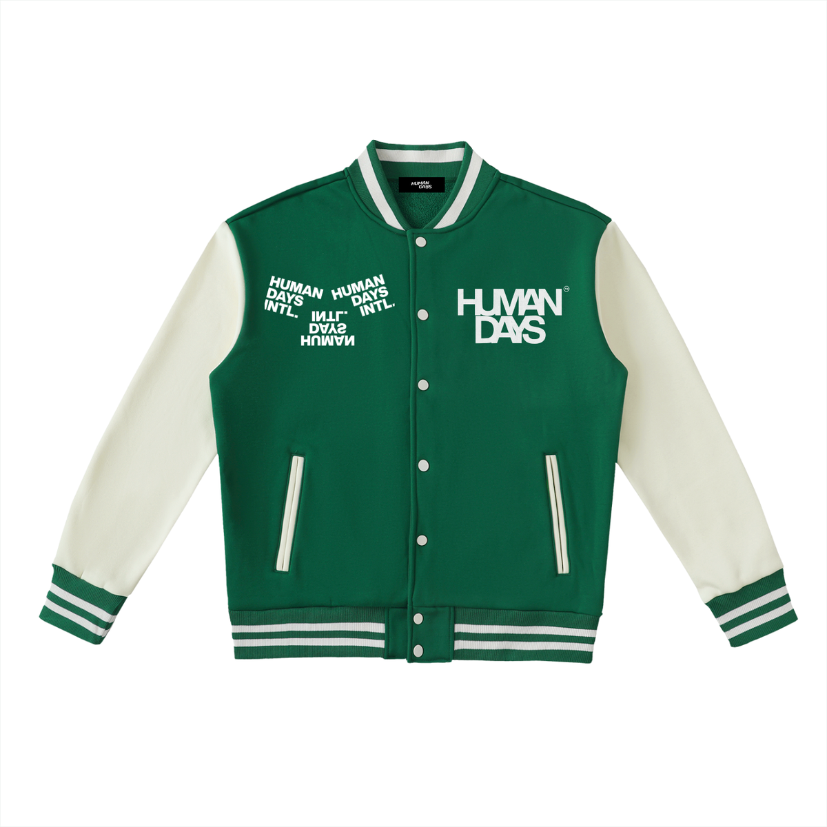 The Homecoming Jacket - Two-Tone Fleeced Varsity Jacket, detail view
