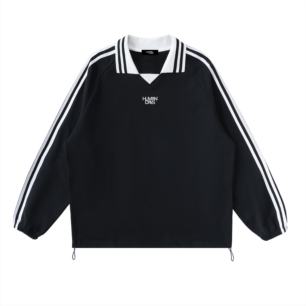 Contrast Striped Lapel Collar Sweatshirt